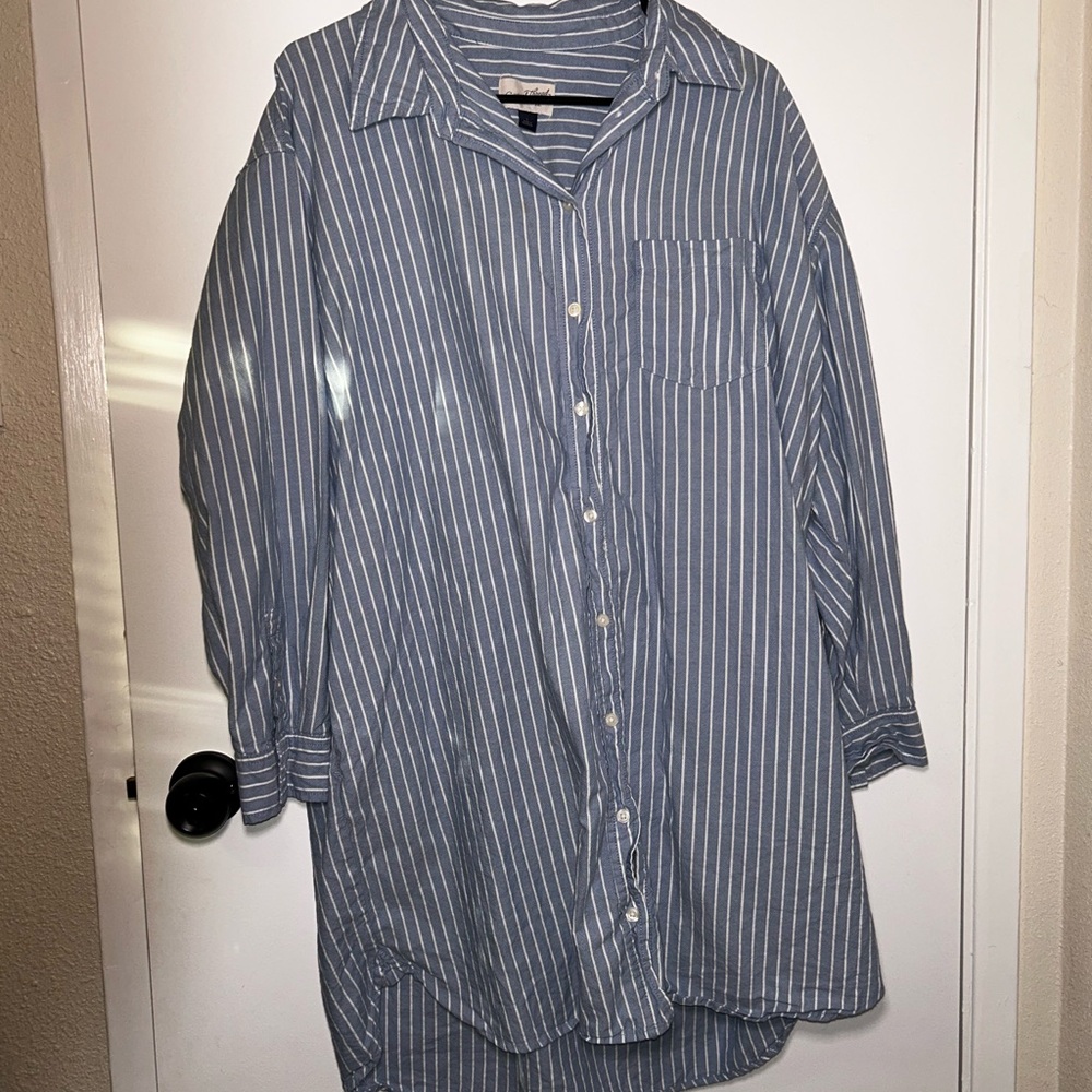Blue Striped Mini Shirt Dress
